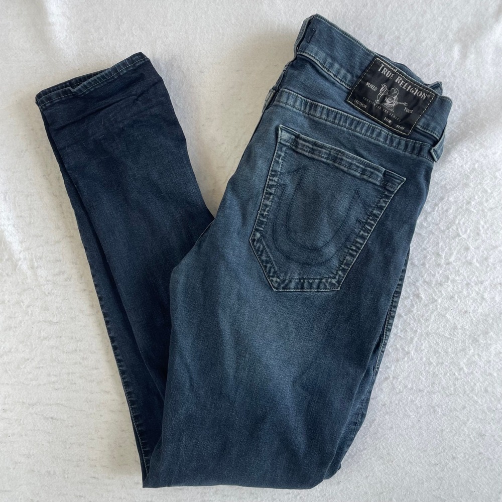 True Religion Rocco Jeans Mens 34 Blue Relaxed Skinny Stretch Denim